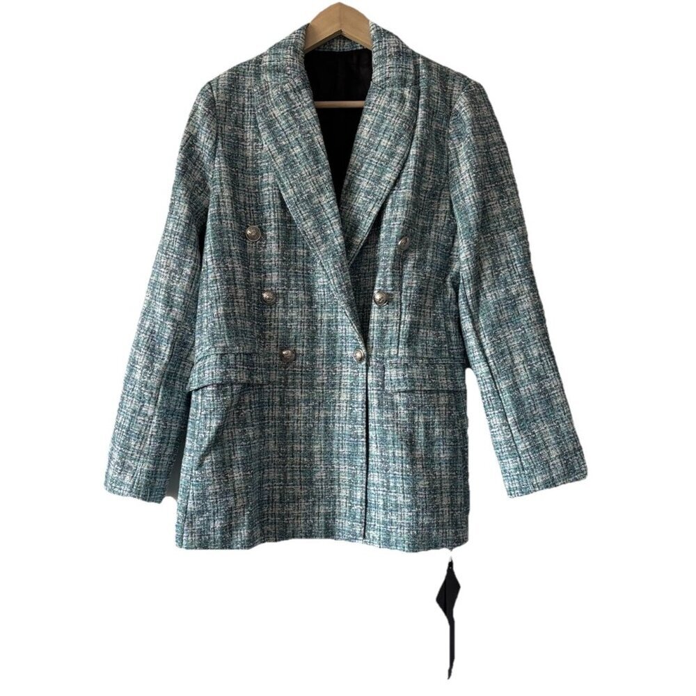 Mina Self Tweed Blazer Jacket Womens Size XL Preppy Career Office Professional